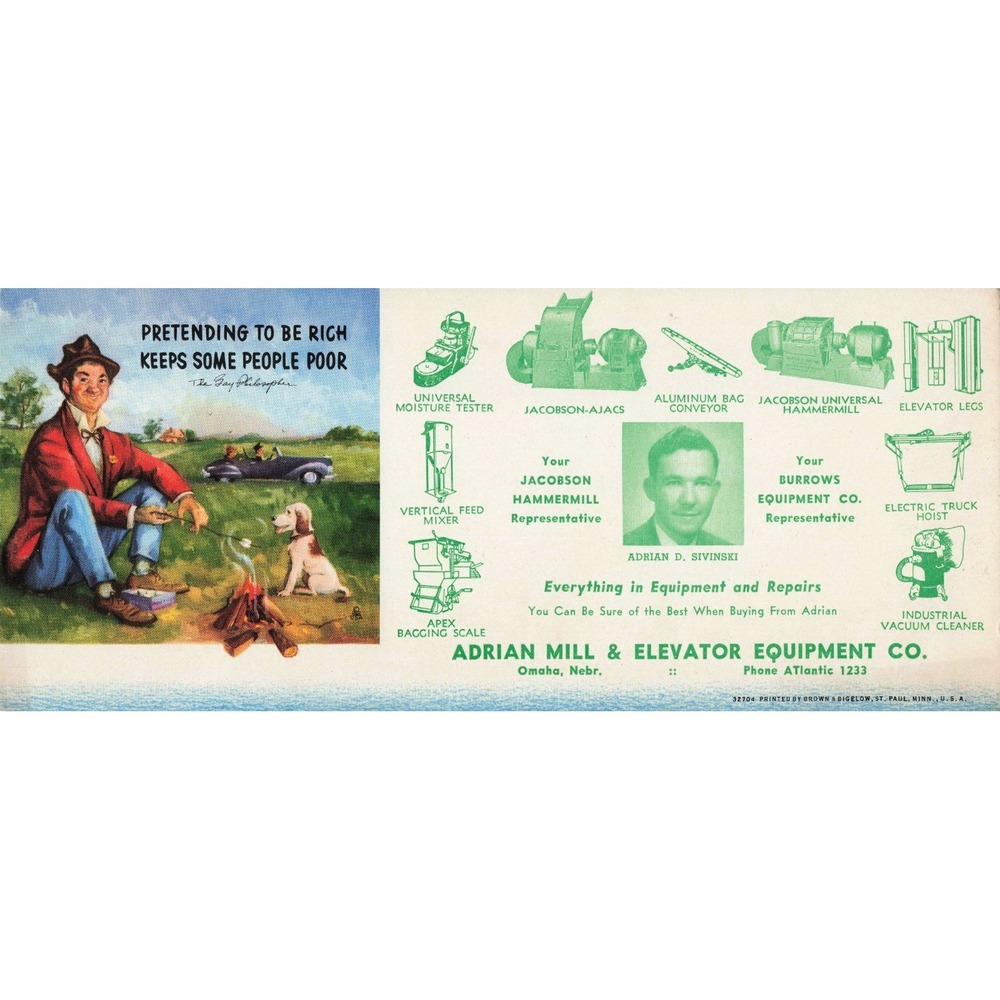 Vintage Ink Blotter Adrian Mill & Elevator Equipment Co Omaha NE Gay Philosopher - Picture 1 of 2